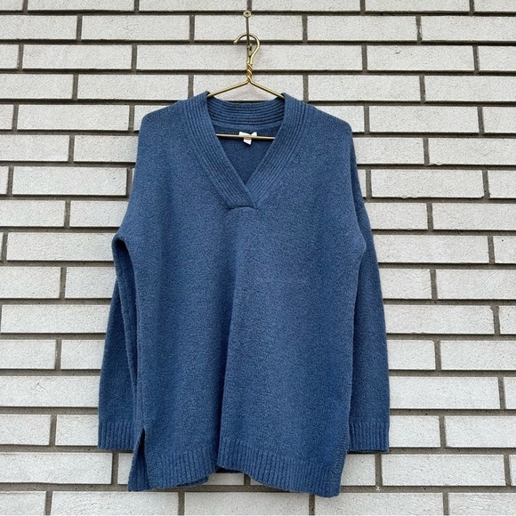 J. Jill Cotton Blend Long Sleeve V-Neck Pullover Knit Sweater Blue - Picture 1 of 10